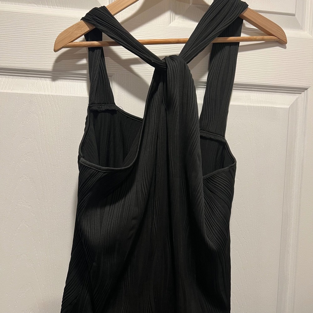 SHEIN Curve Black Plisse Knotted Back Mini Dress 3XL Plus Size Square Neck